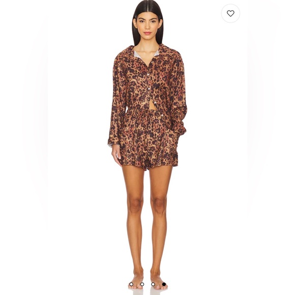 Free People Intimately Leopard Lounge Set NWT – Button Shirt + Shorts | XL - Picture 2 of 11